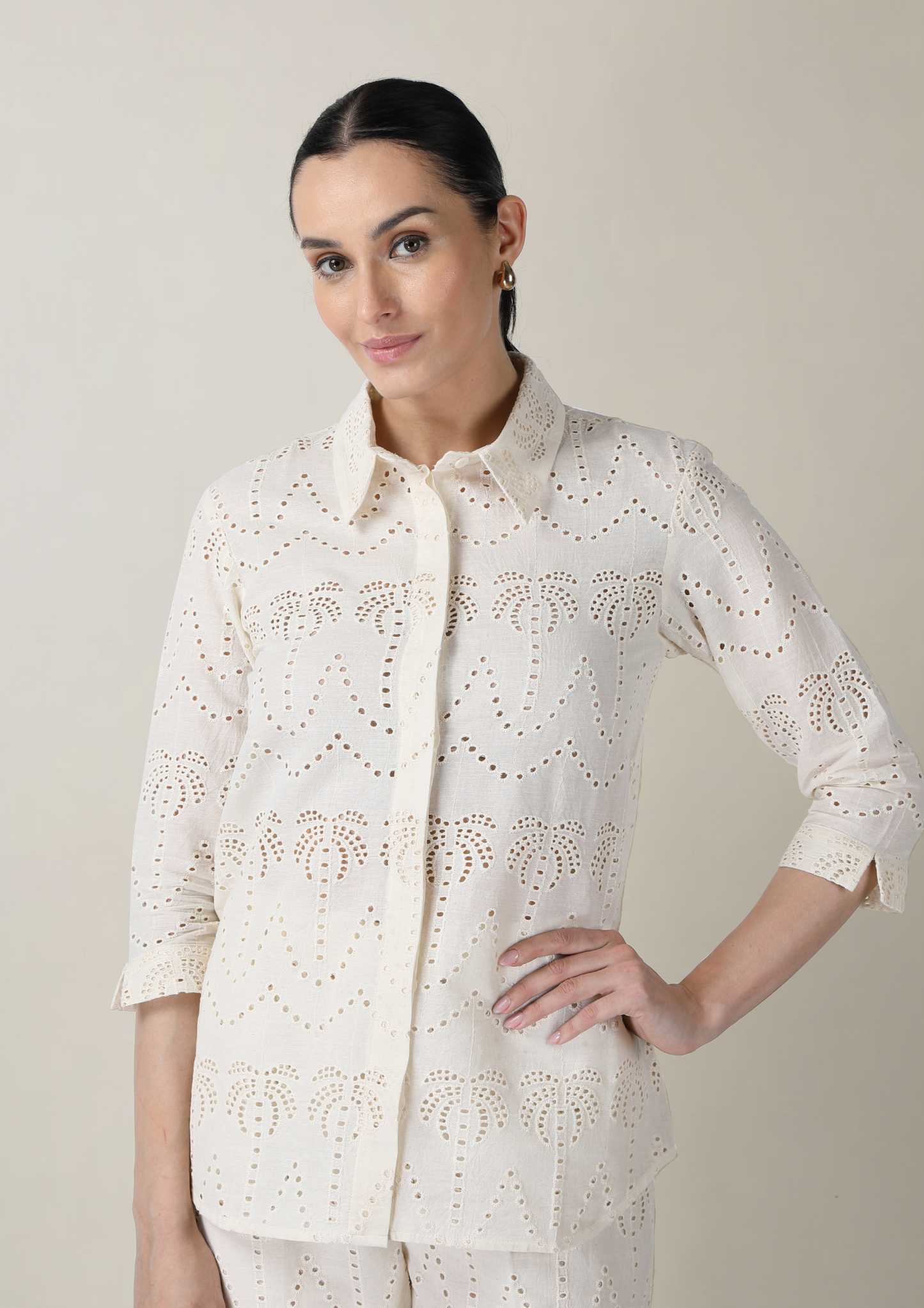 White Palm Tree Cutwork Coord Set.