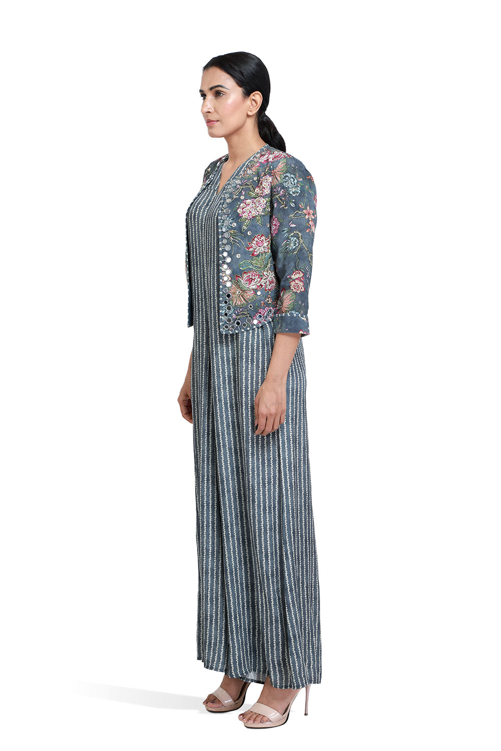 Grey Bandhini Jacket Jumpsuit - Set of 2