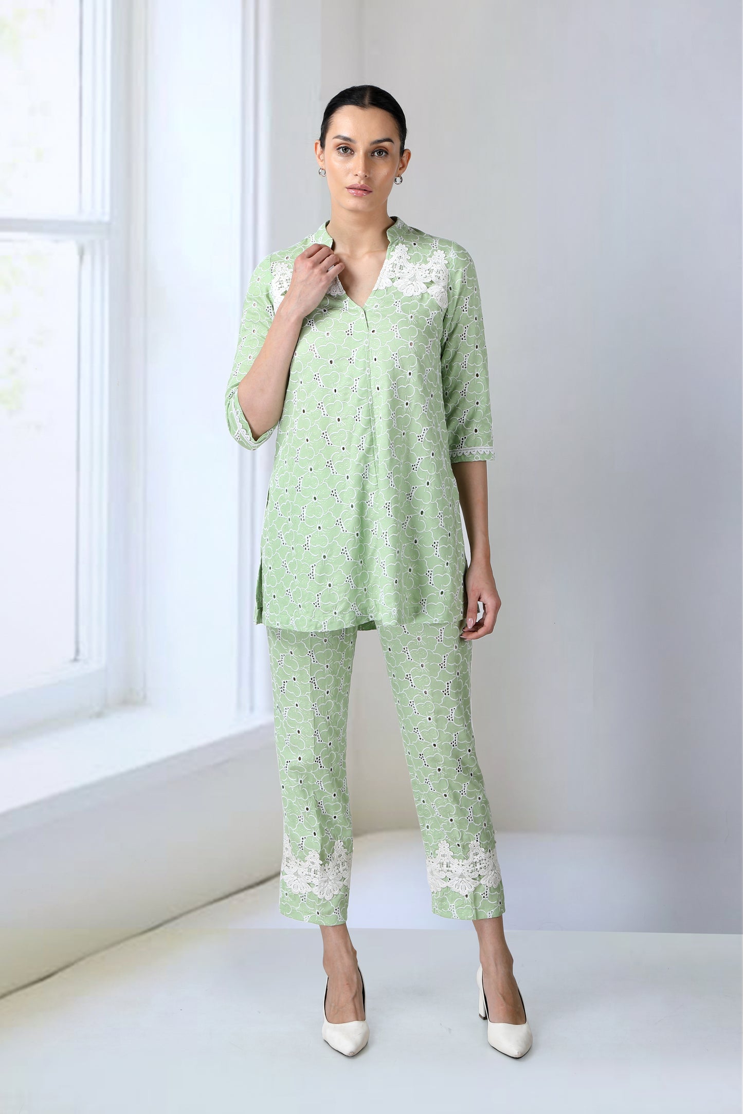 Lime Green Cutwork Tunic Embellished