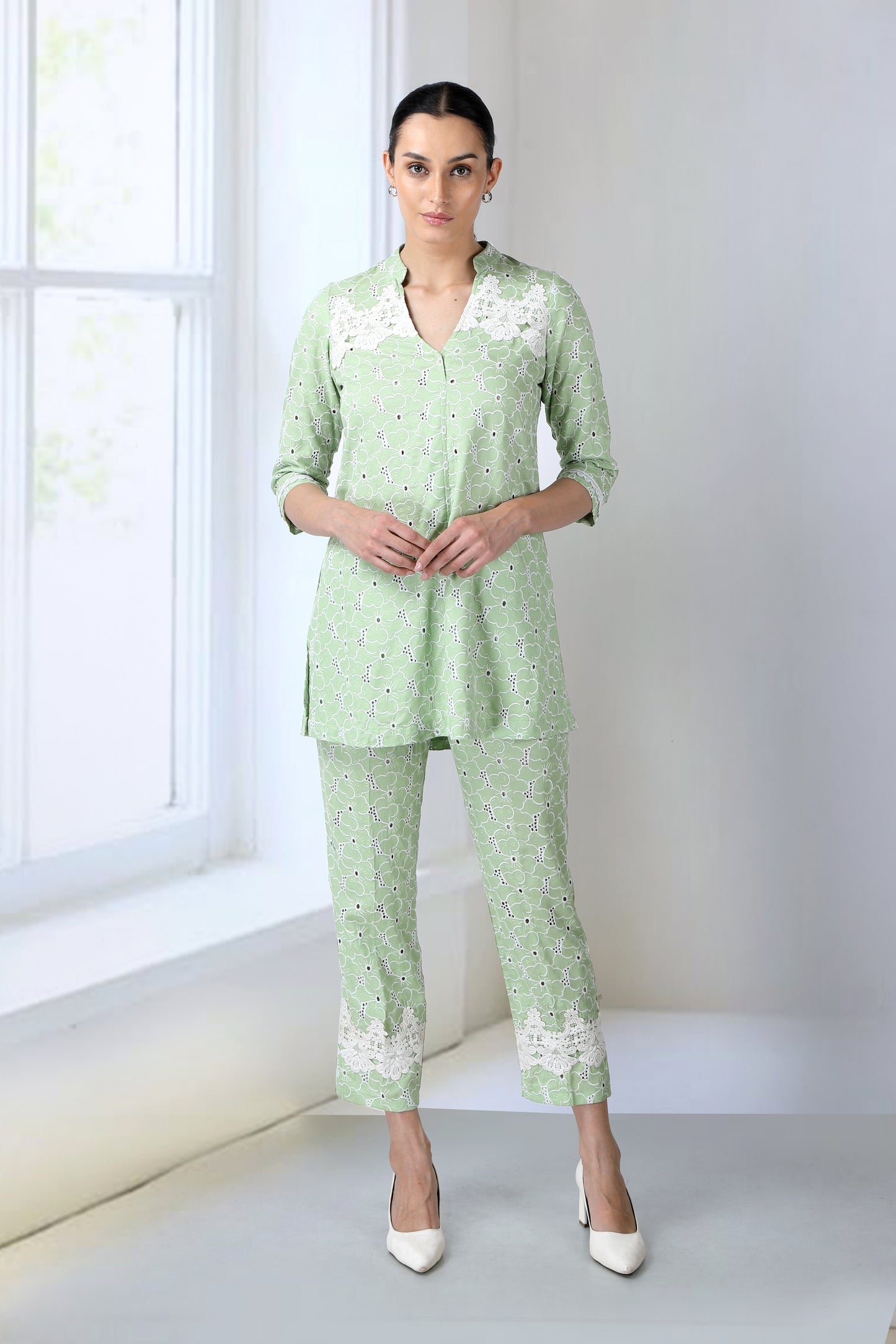 Lime Green Cutwork Tunic Embellished