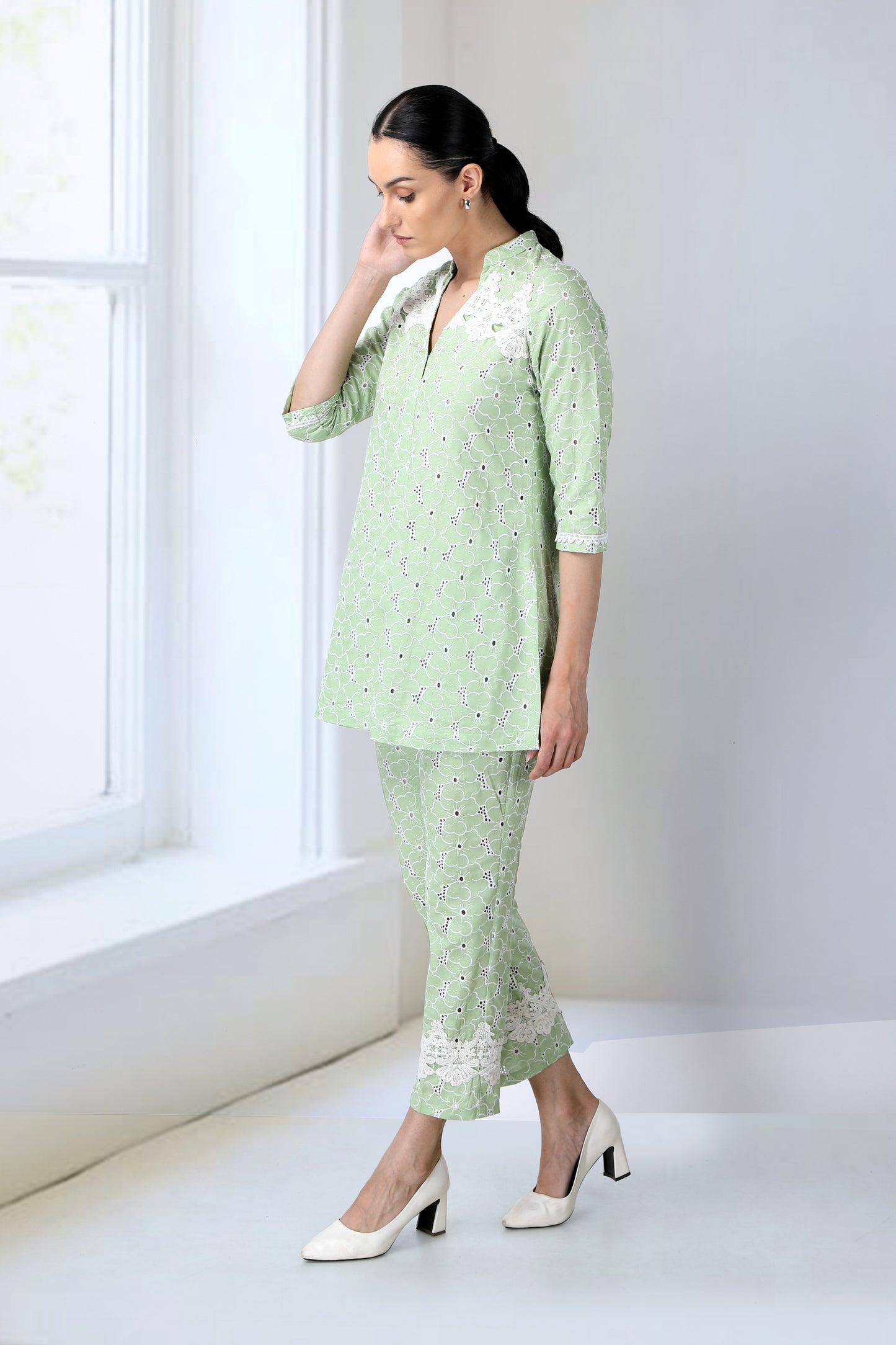 Lime Green Cutwork Tunic Embellished