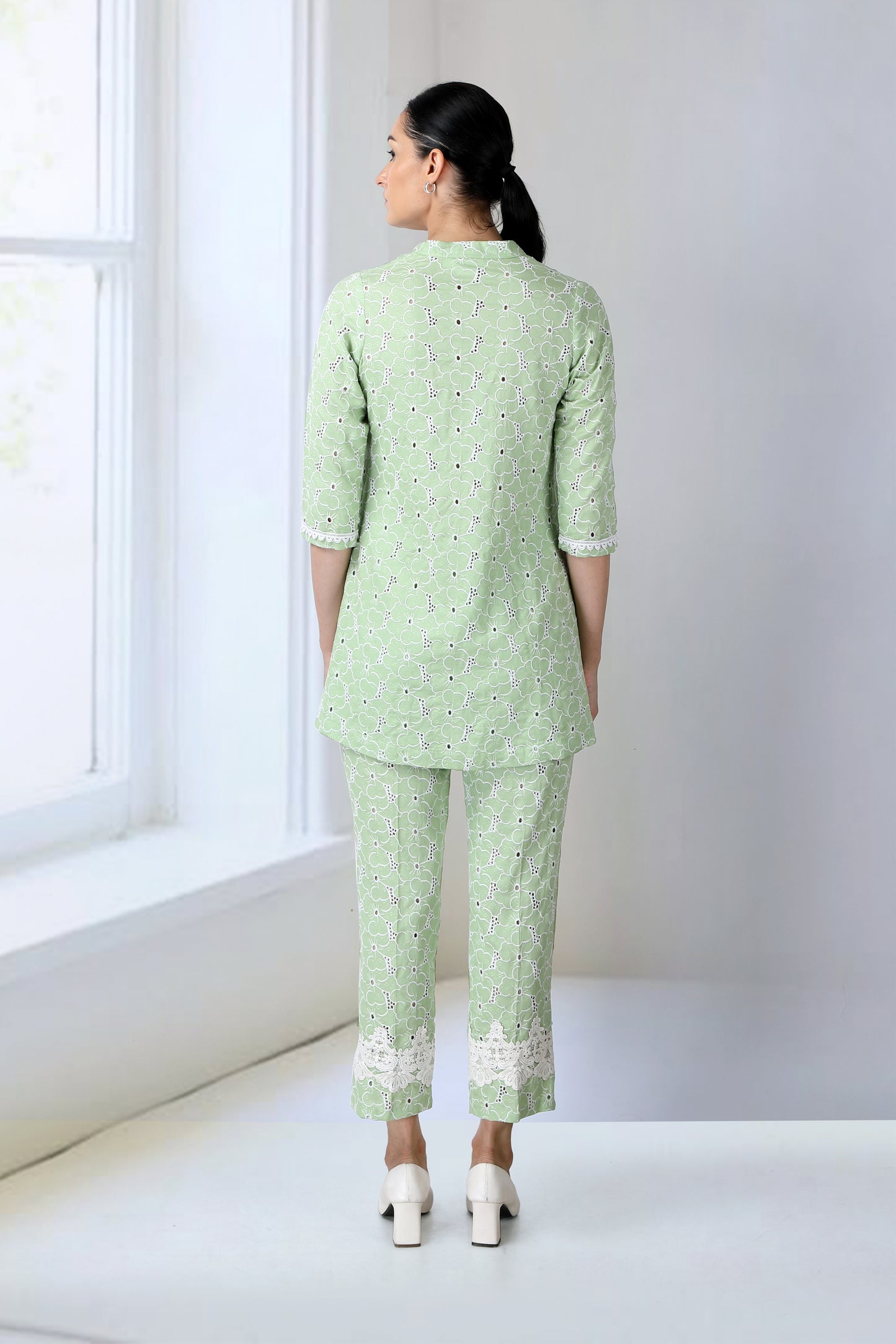Lime Green Cutwork Tunic Embellished