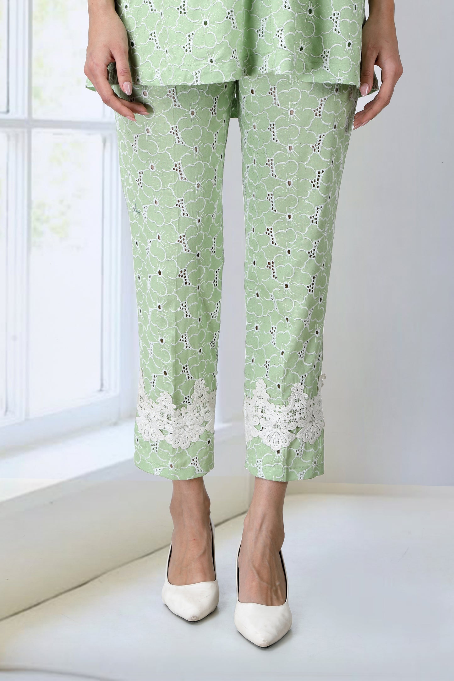 Lime Green Cutwork Tunic Embellished