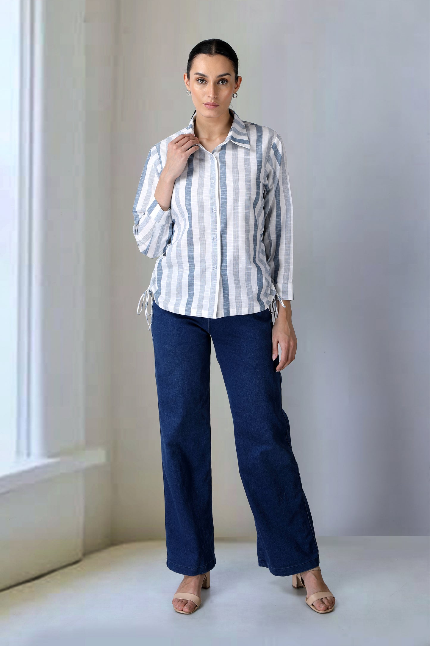 Blue And White Striped Collar Shirt