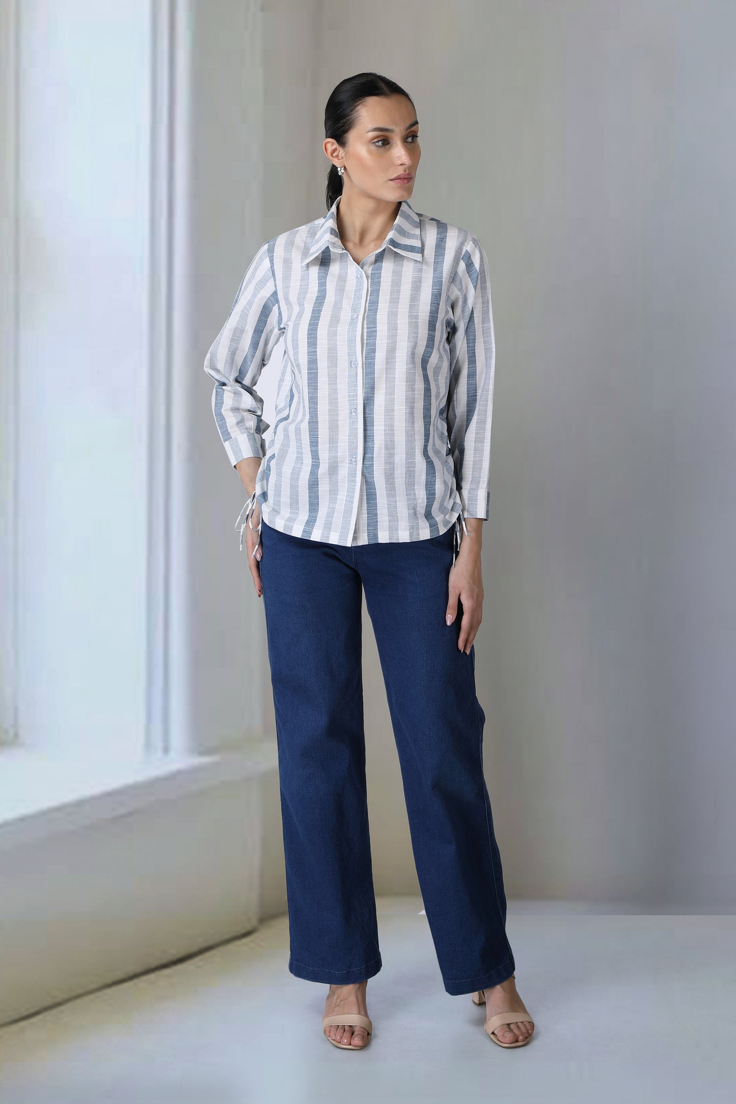 Blue And White Striped Collar Shirt