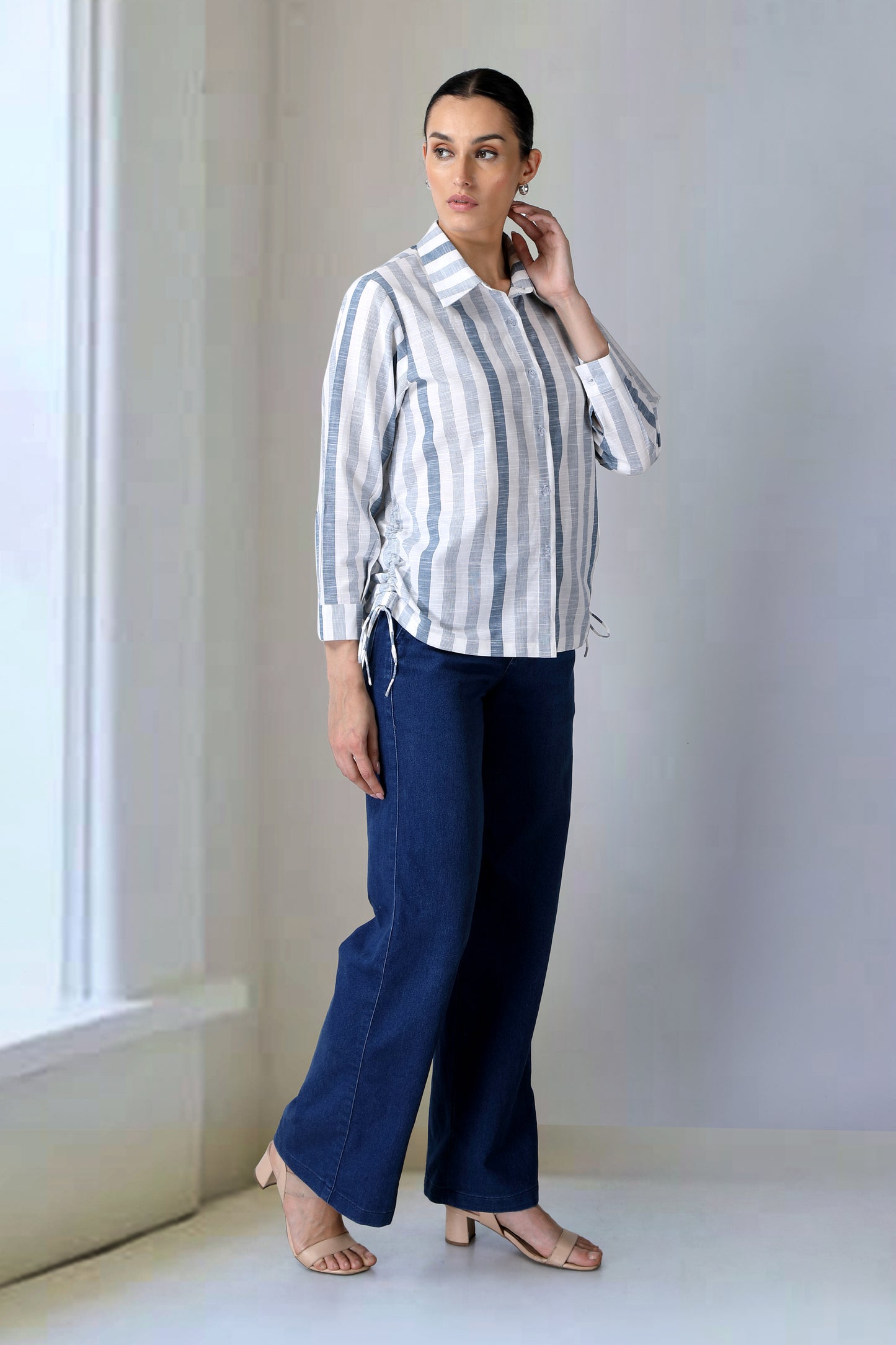 Blue And White Striped Collar Shirt