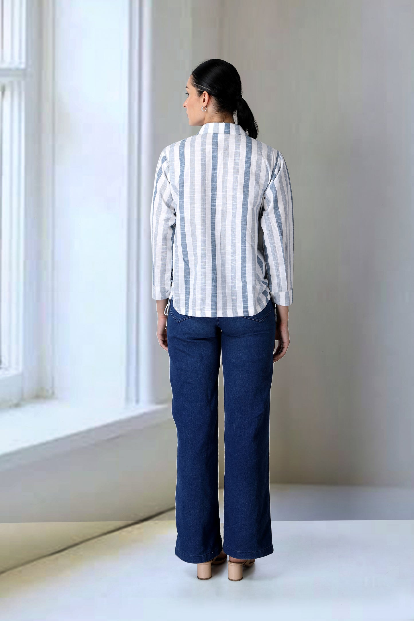 Blue And White Striped Collar Shirt