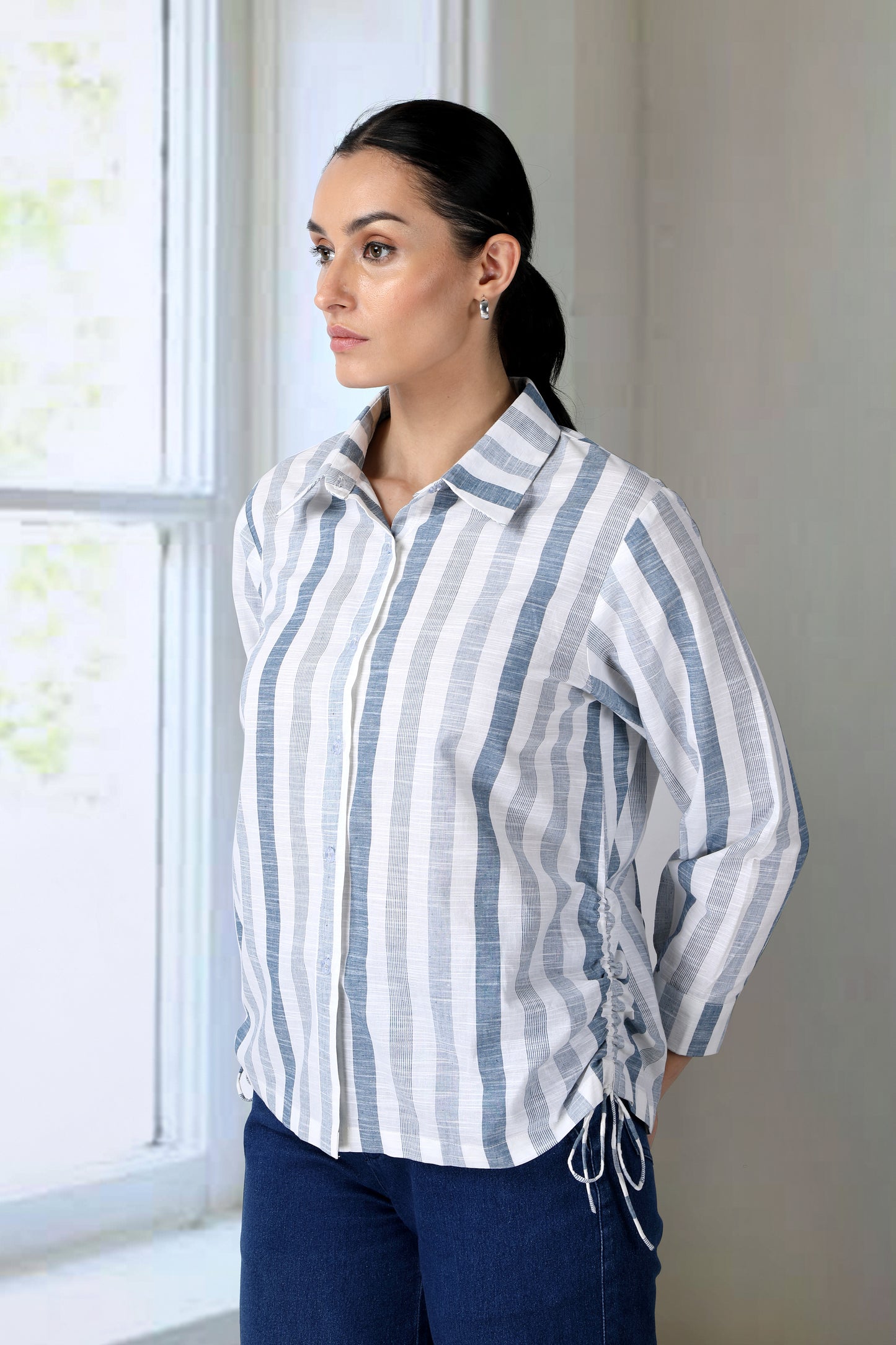 Blue And White Striped Collar Shirt