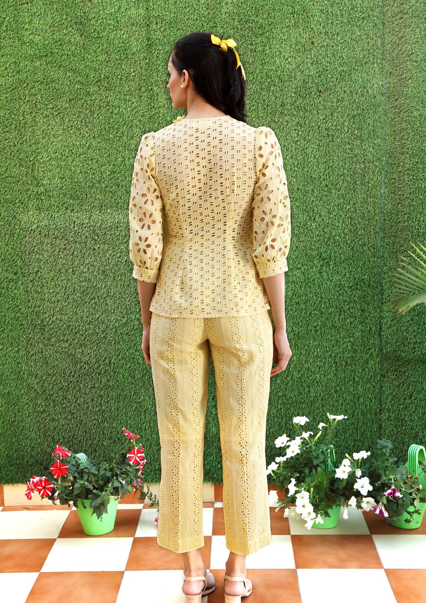 Yellow Cotton Cutwork Coord Set