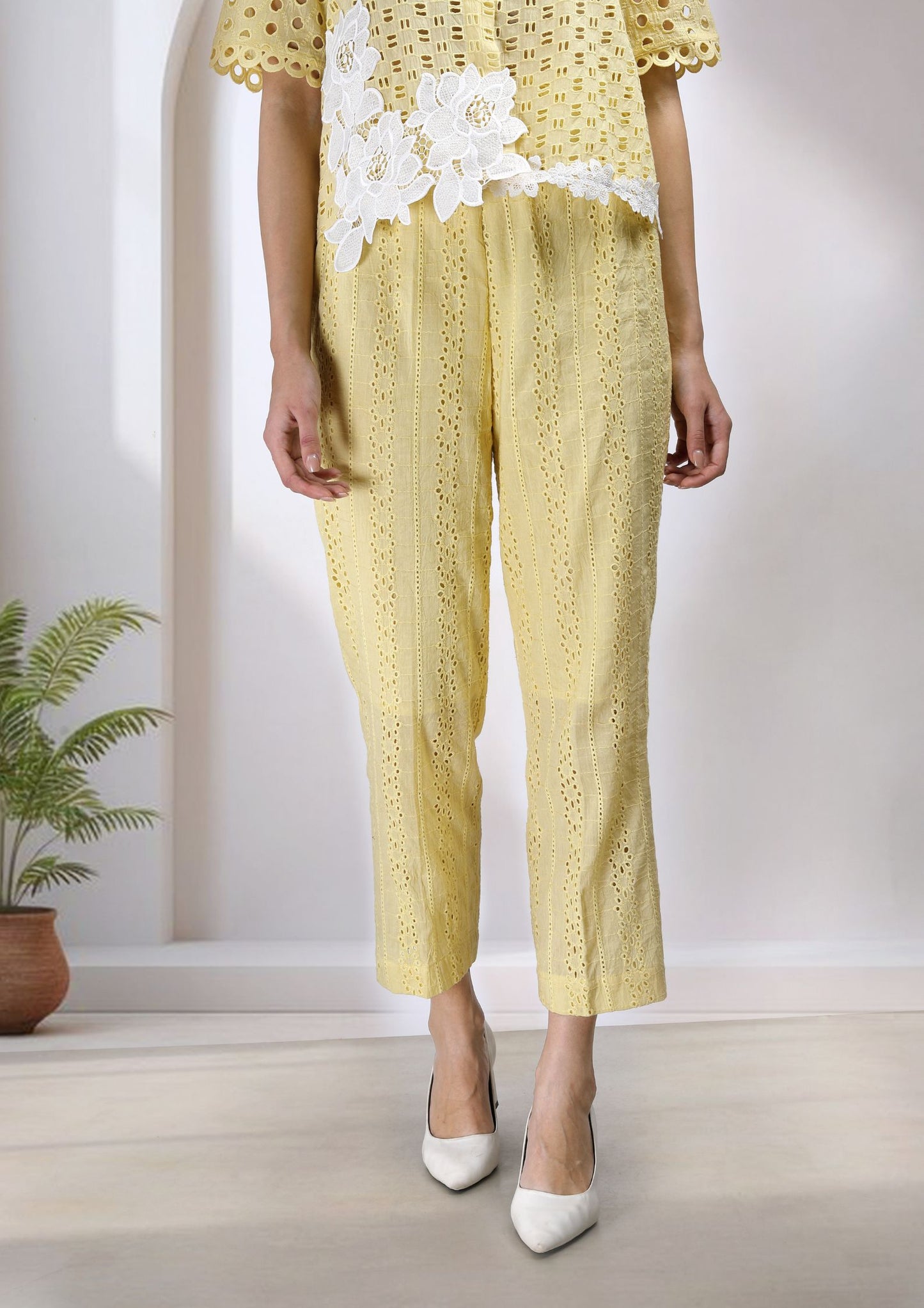 Yellow Cotton Cutwork Coord Set