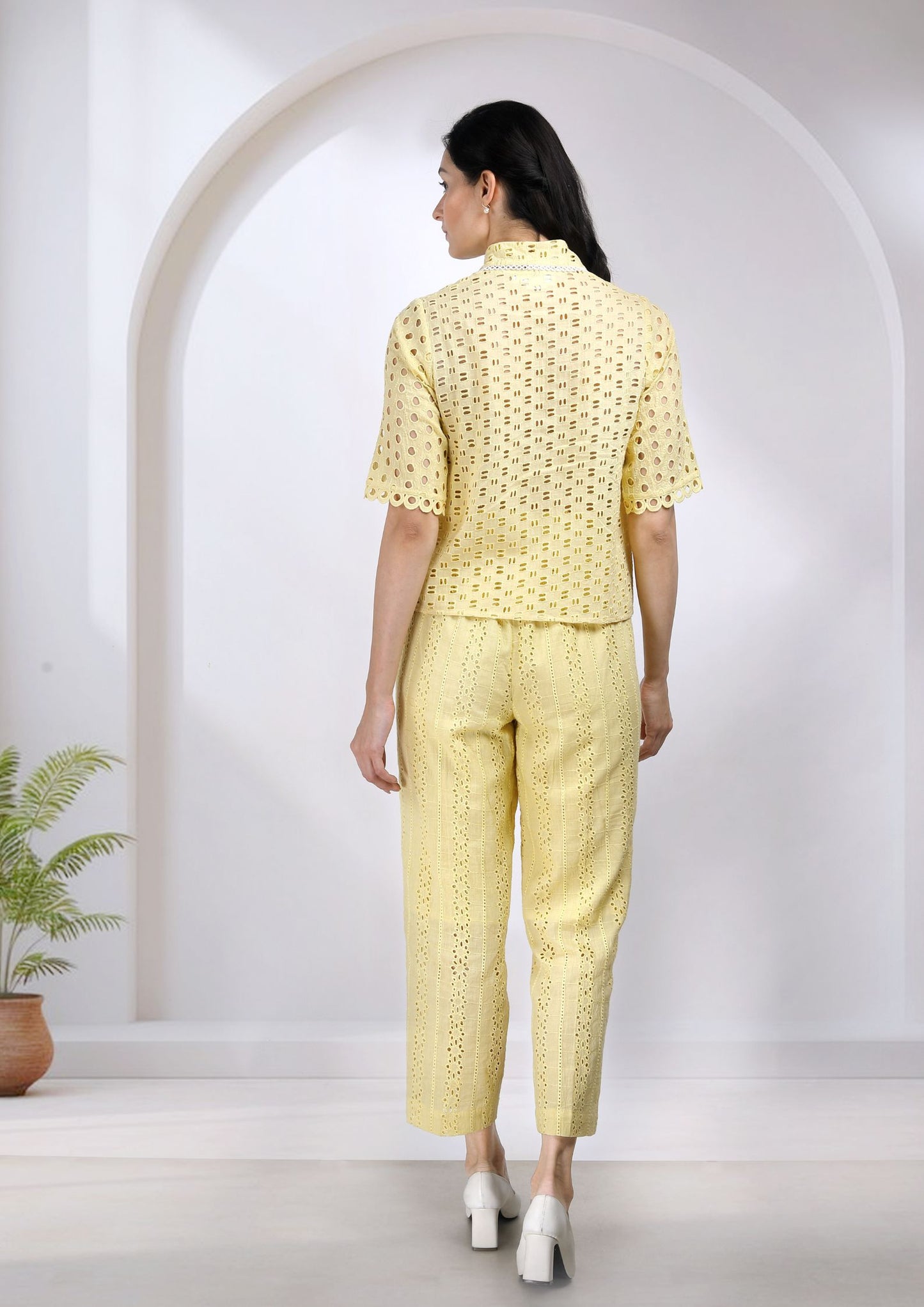 Yellow Cotton Cutwork Coord Set