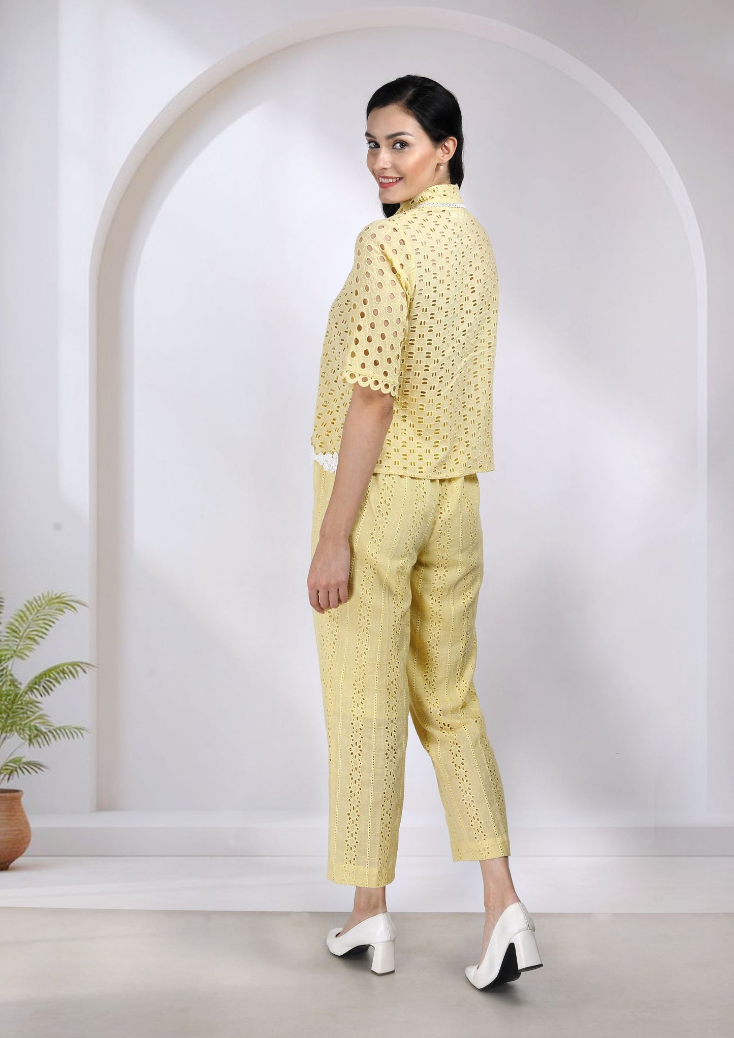 Yellow Cotton Cutwork Coord Set