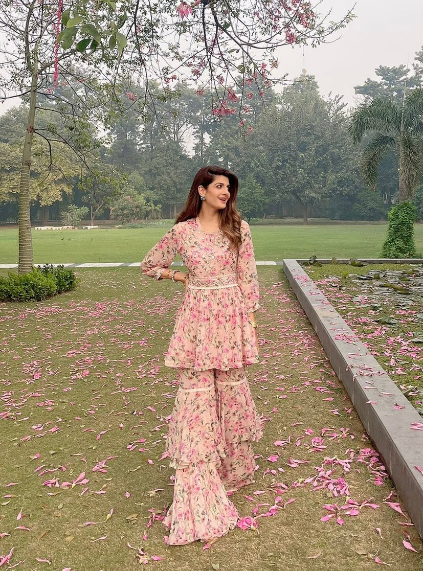 Pink double layer sharara set- SET OF 2