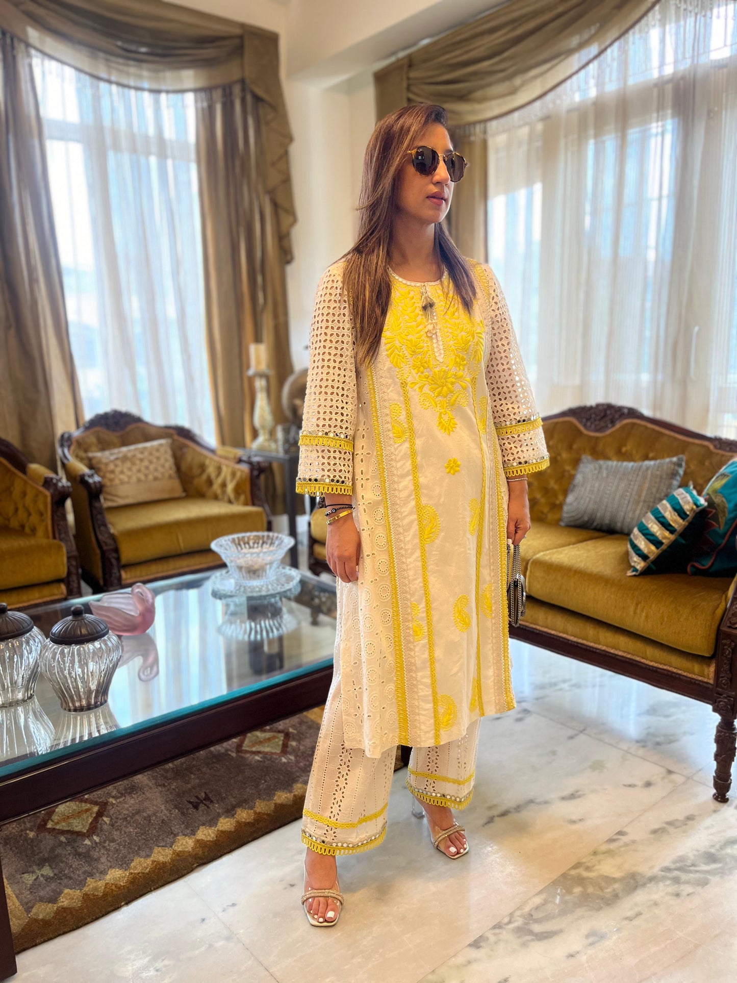Off White Cotton Cutwork Kurta