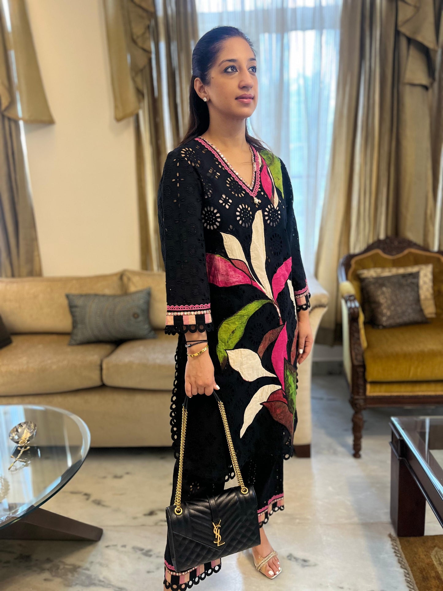 Black Cotton Cutwork Kurta With Colorful Patchwork