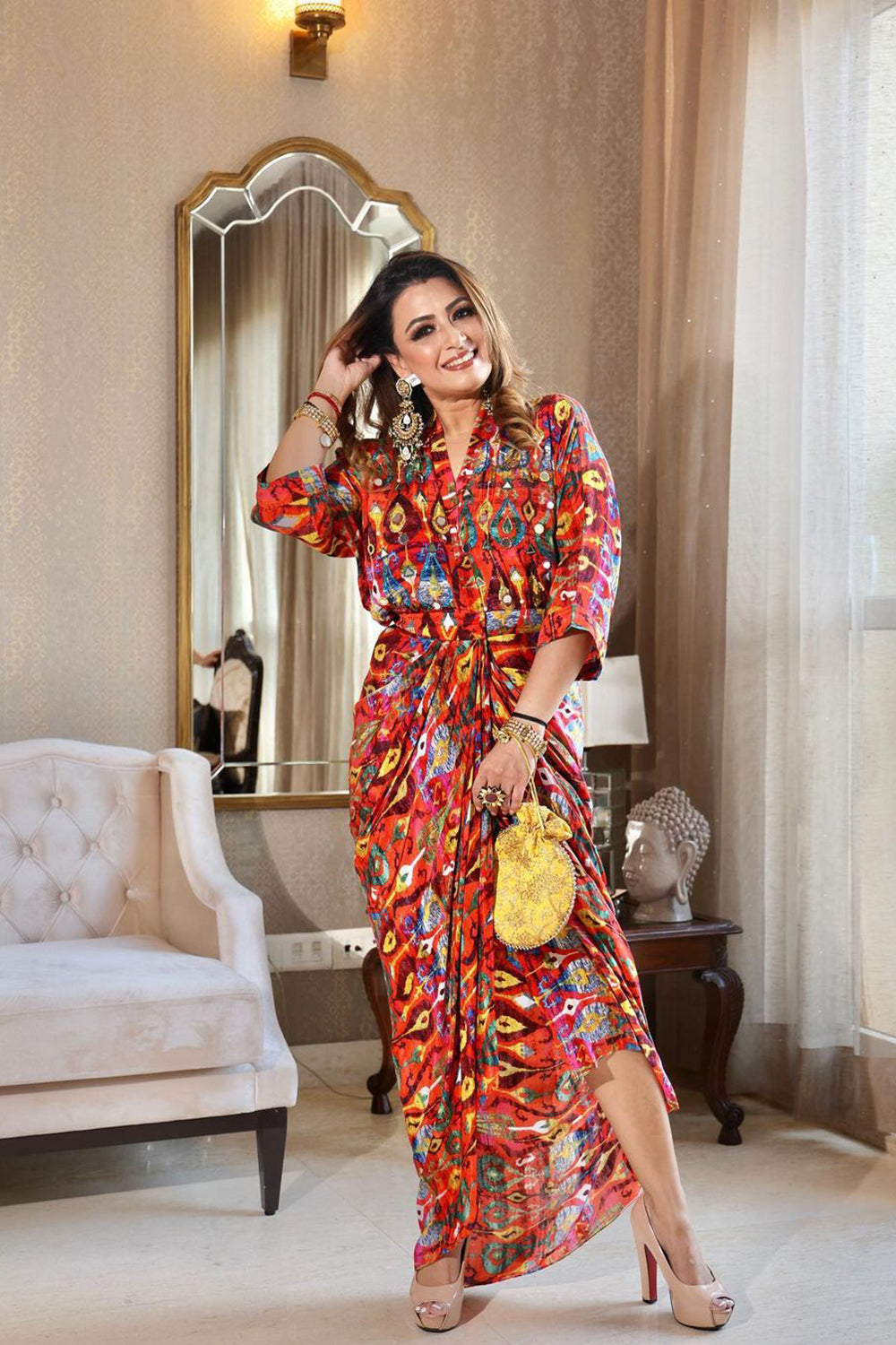 Red Marrakech Print Drape Dress