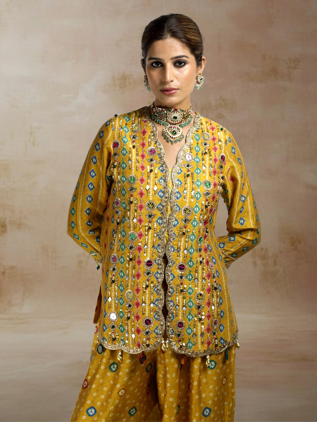 Norah Embroidered Jacket Set with Balloon Pants