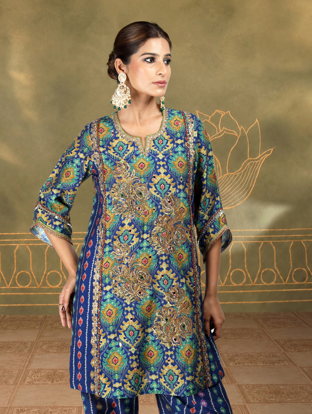 Alvira Ikat Bandhini Kurta Set in Blue