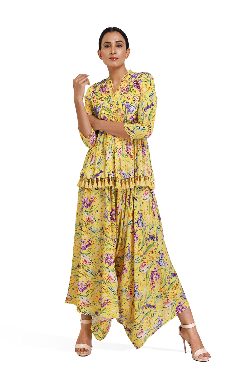 Peplum Kurta With Stylised Pants - Set of 2