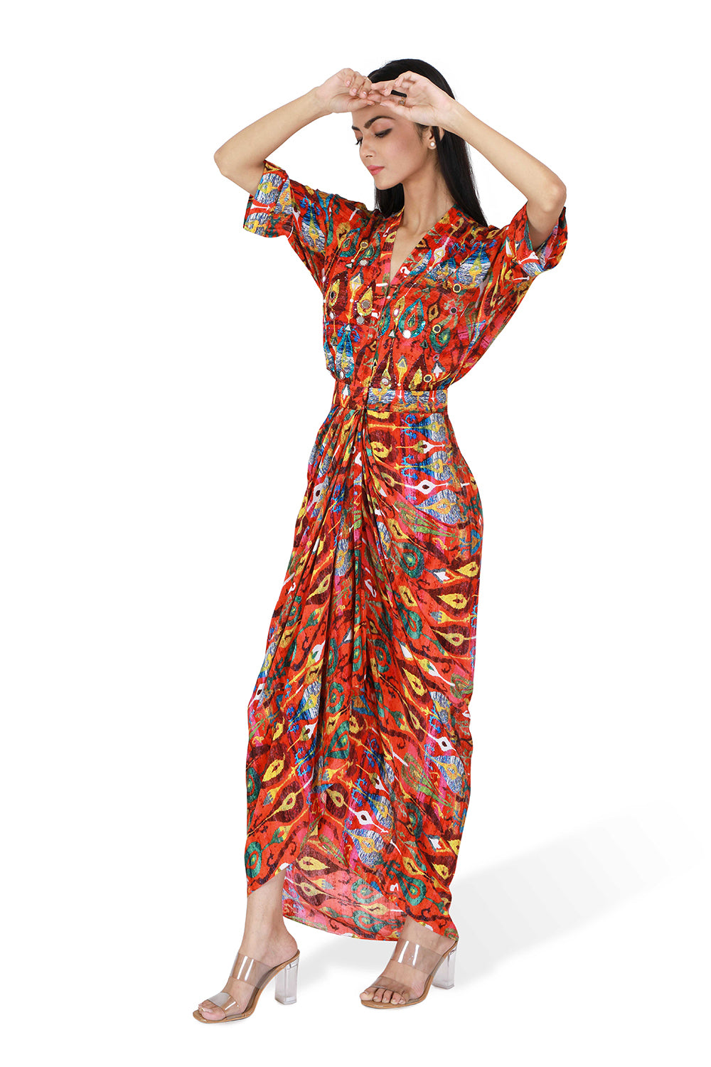 Red Marrakech Print Drape Dress