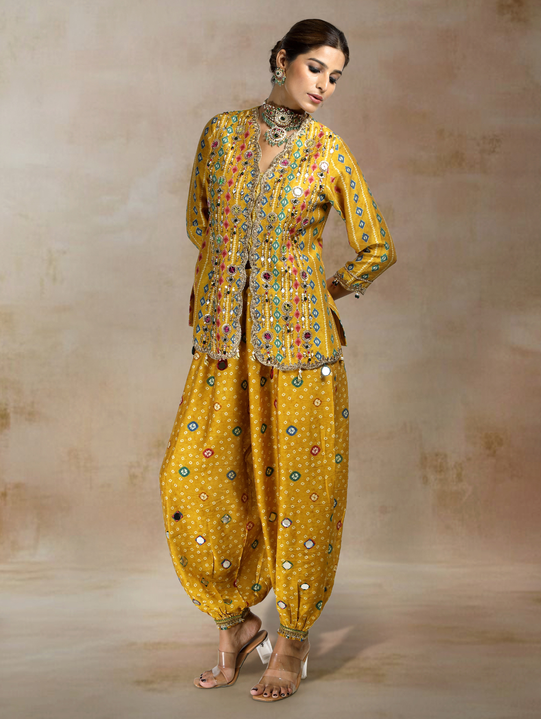Norah Embroidered Jacket Set with Balloon Pants