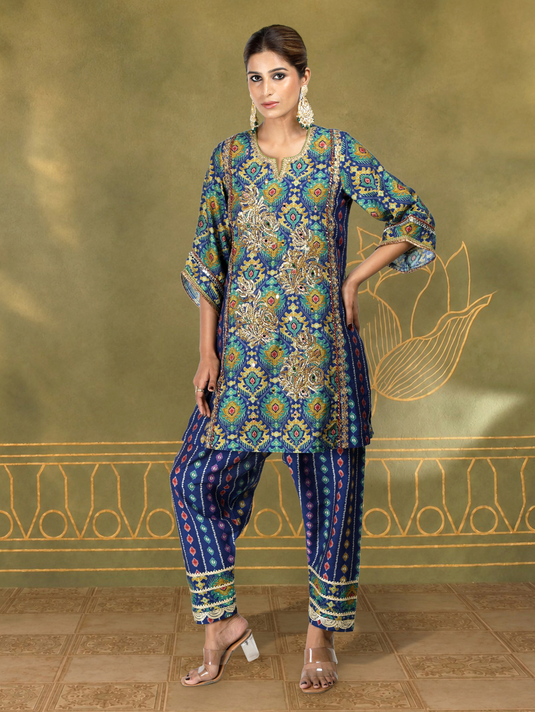 Alvira Ikat Bandhini Kurta Set in Blue