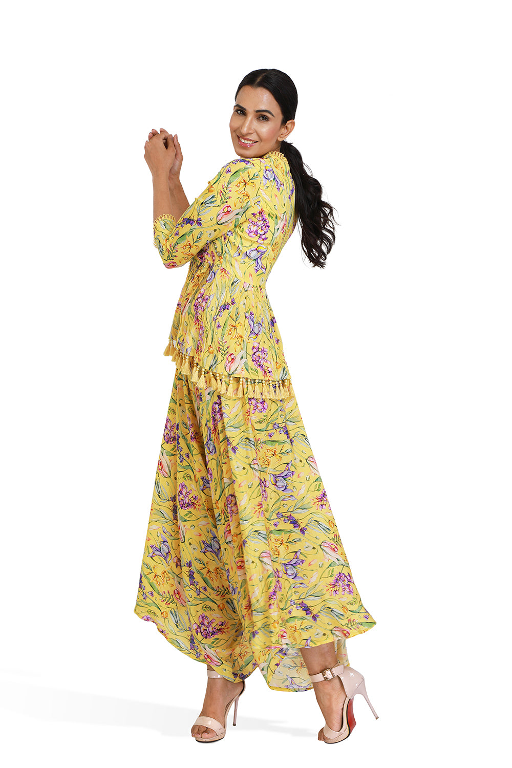 Peplum Kurta With Stylised Pants - Set of 2