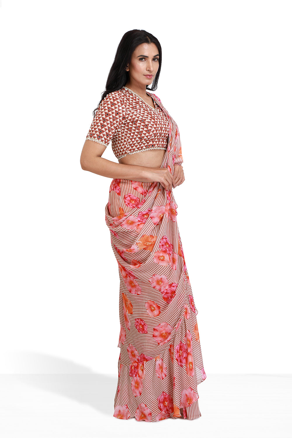 Caramel Pre Draped Saree - Set of 2