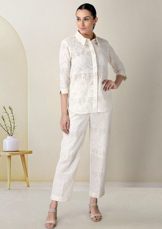 White Palm Tree Cutwork Coord Set.