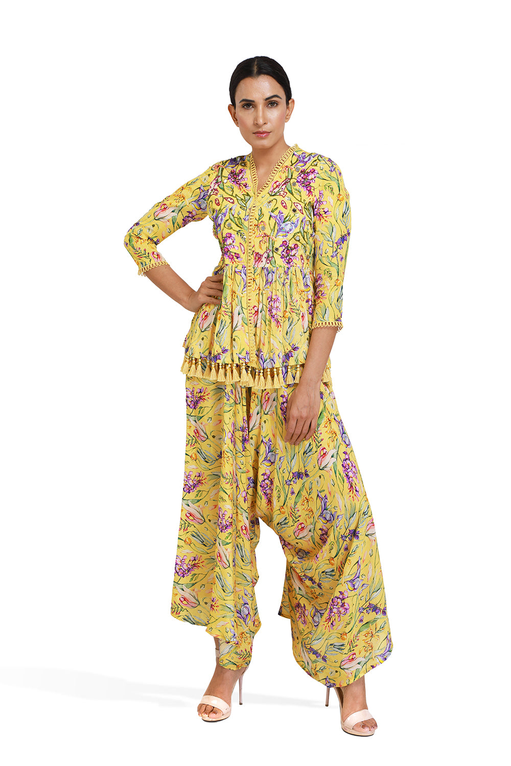 Peplum Kurta With Stylised Pants - Set of 2