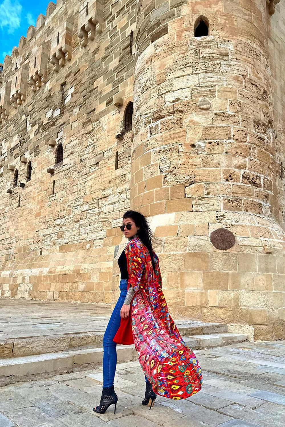 Red Marrakech Print Drape Dress