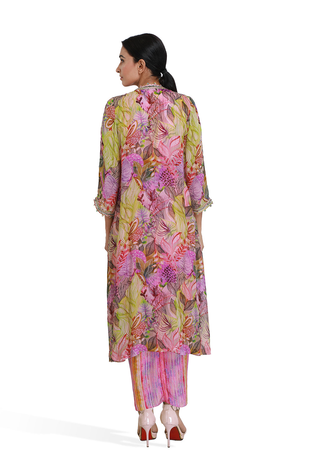 Floral Cape With Crop Top & Drape Skirt - Set of 3