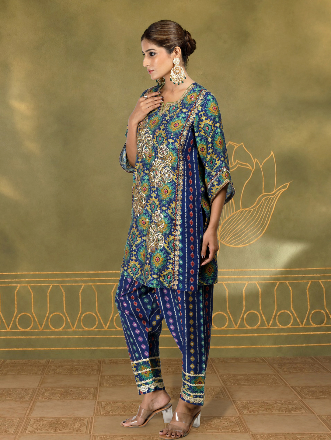 Alvira Ikat Bandhini Kurta Set in Blue