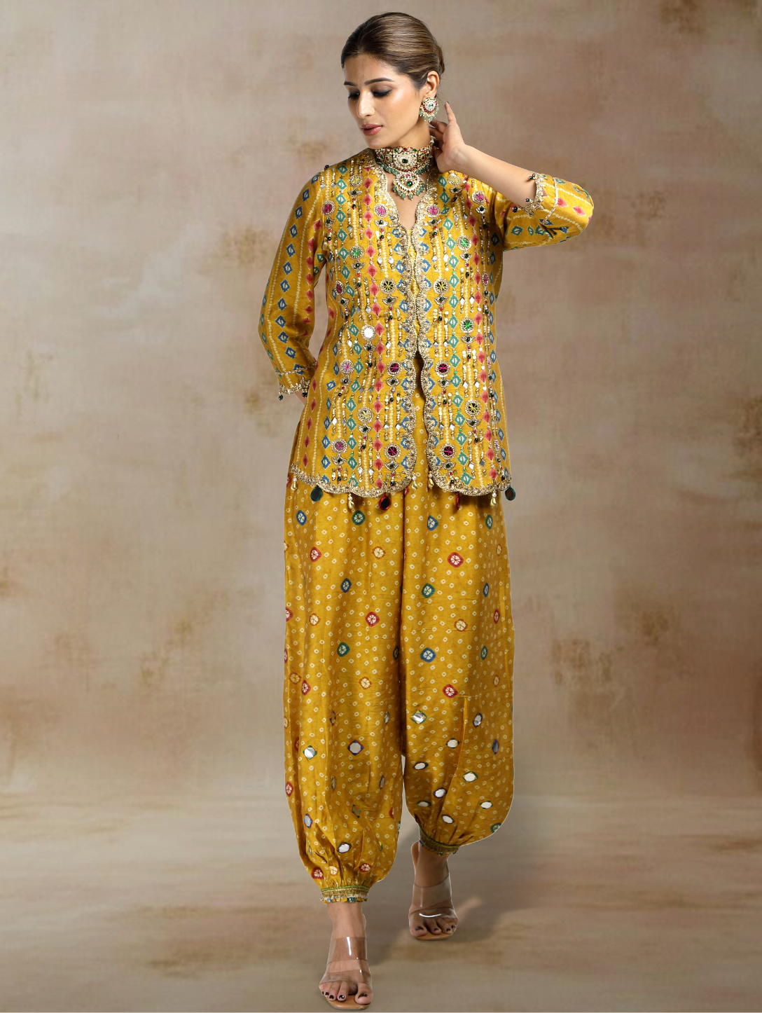 Norah Embroidered Jacket Set with Balloon Pants