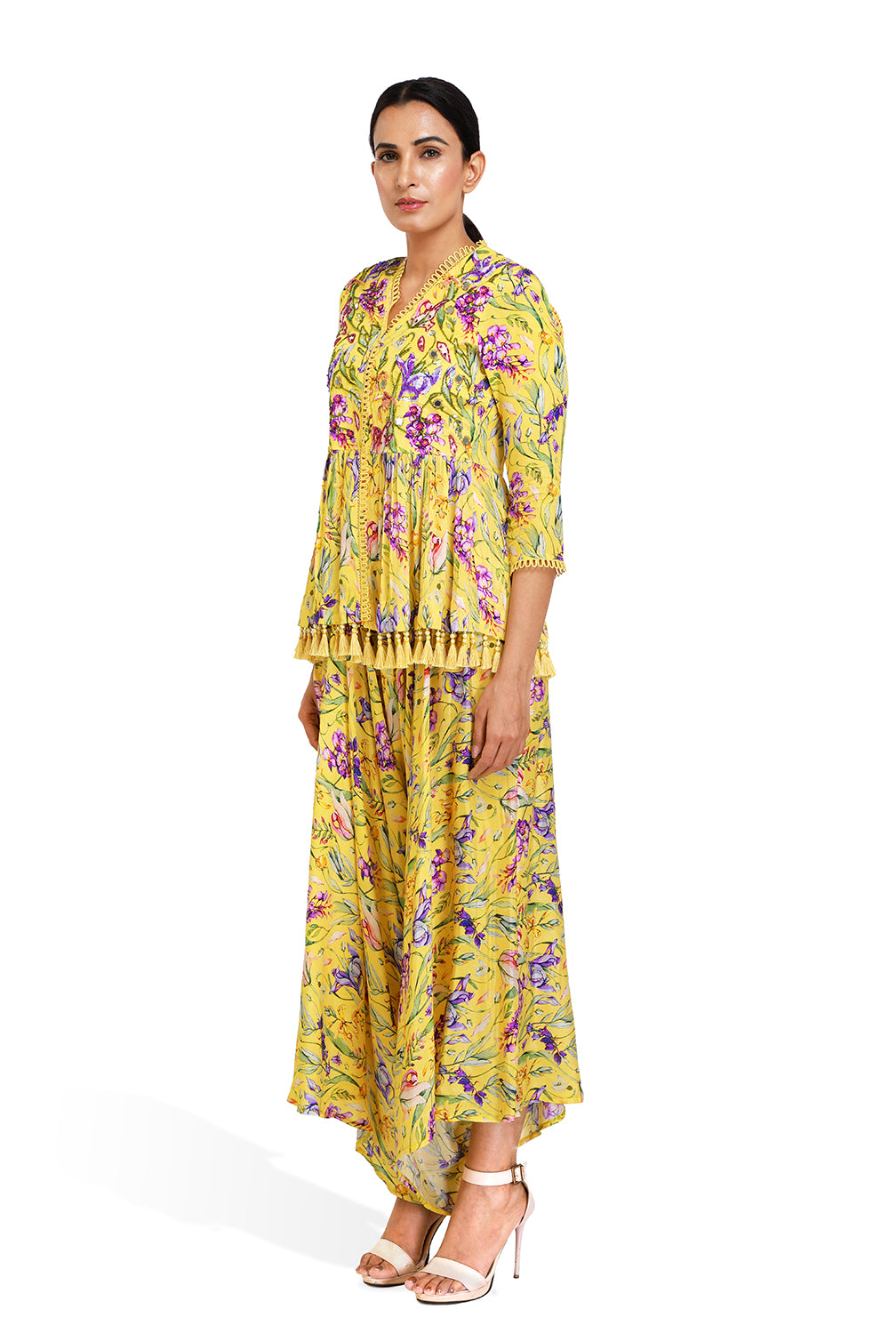 Peplum Kurta With Stylised Pants - Set of 2