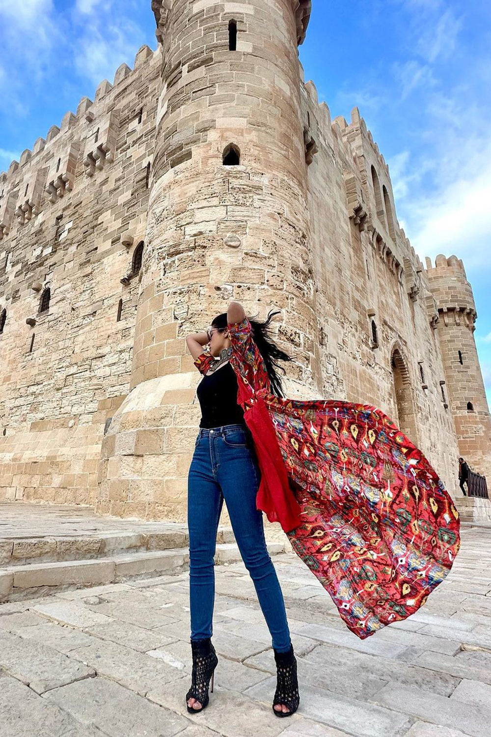 Red Marrakech Print Drape Dress