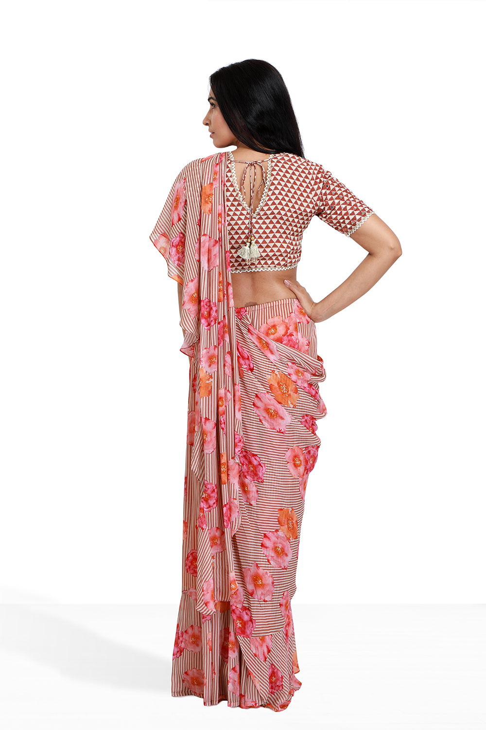 Caramel Pre Draped Saree - Set of 2