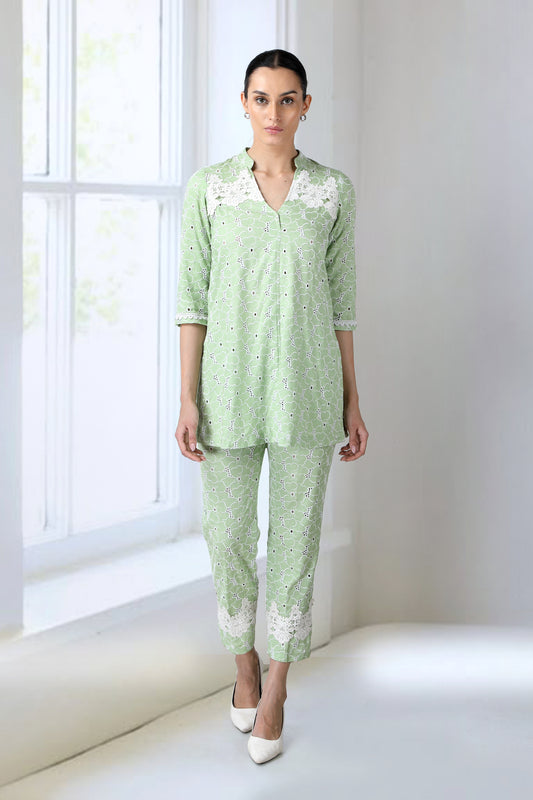 Lime Green Cutwork Tunic Embellished