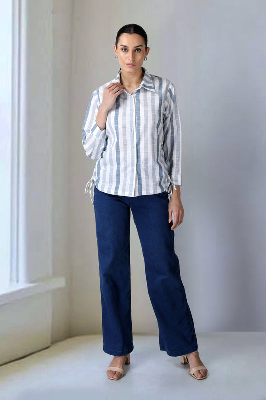 Blue And White Striped Collar Shirt