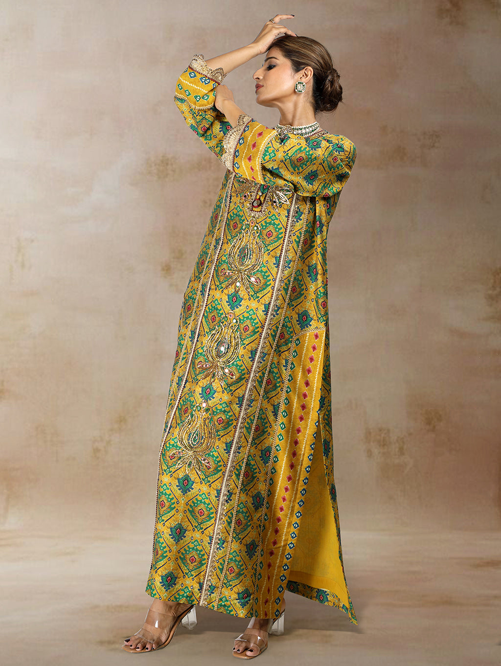 Inaya Ikat Bandhini Kaftan Dress