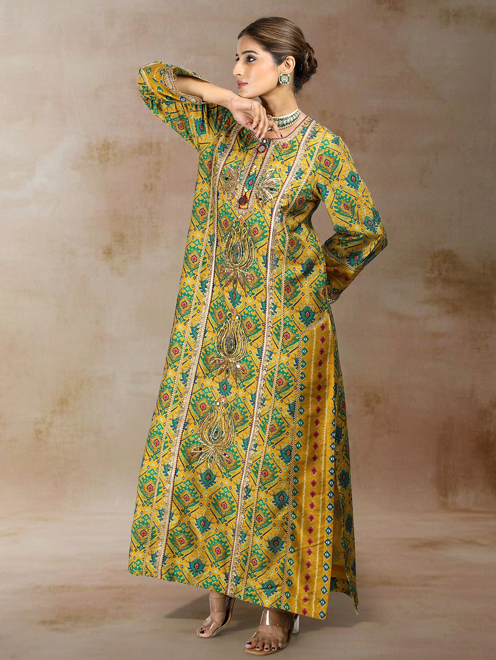 Inaya Ikat Bandhini Kaftan Dress