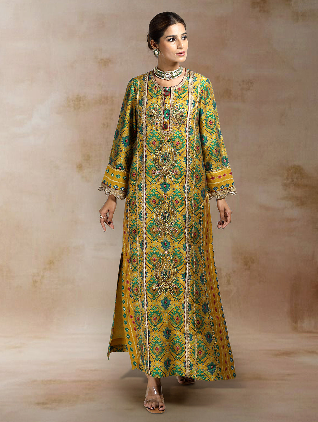 Inaya Ikat Bandhini Kaftan Dress