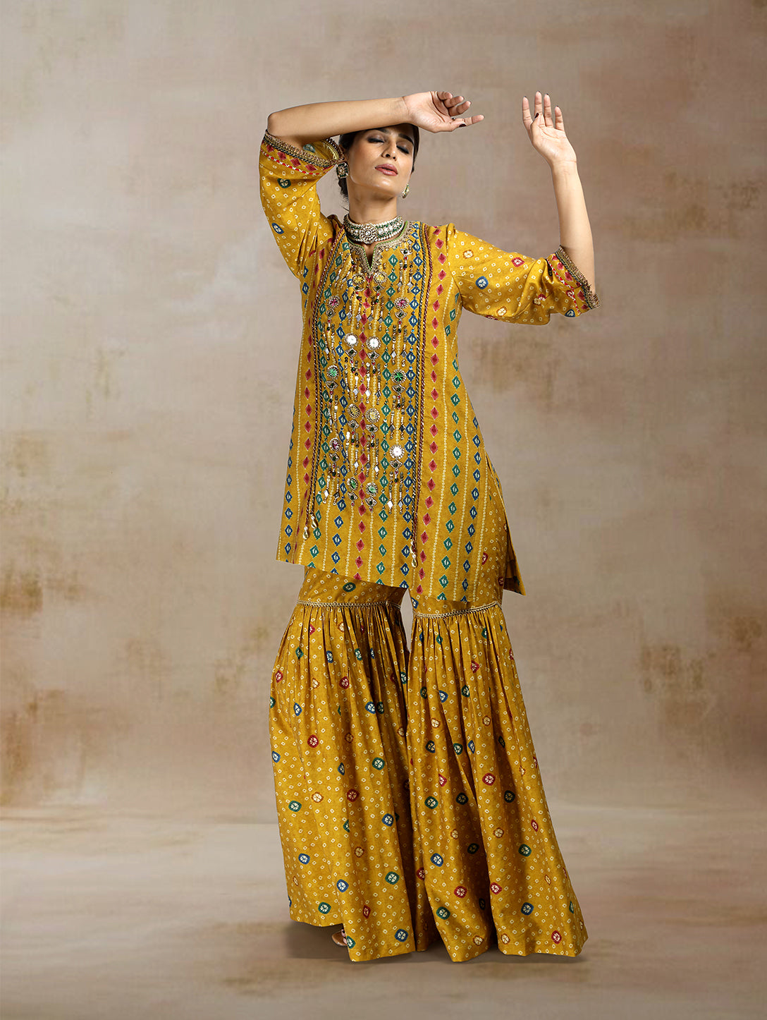 Raiza Ikat Bandhini Peplum Sharara Set