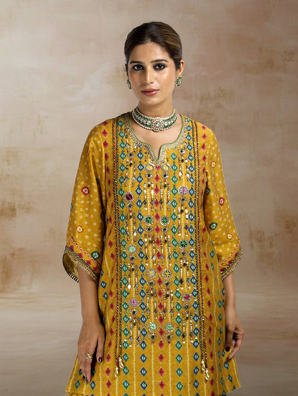 Raiza Ikat Bandhini Peplum Sharara Set