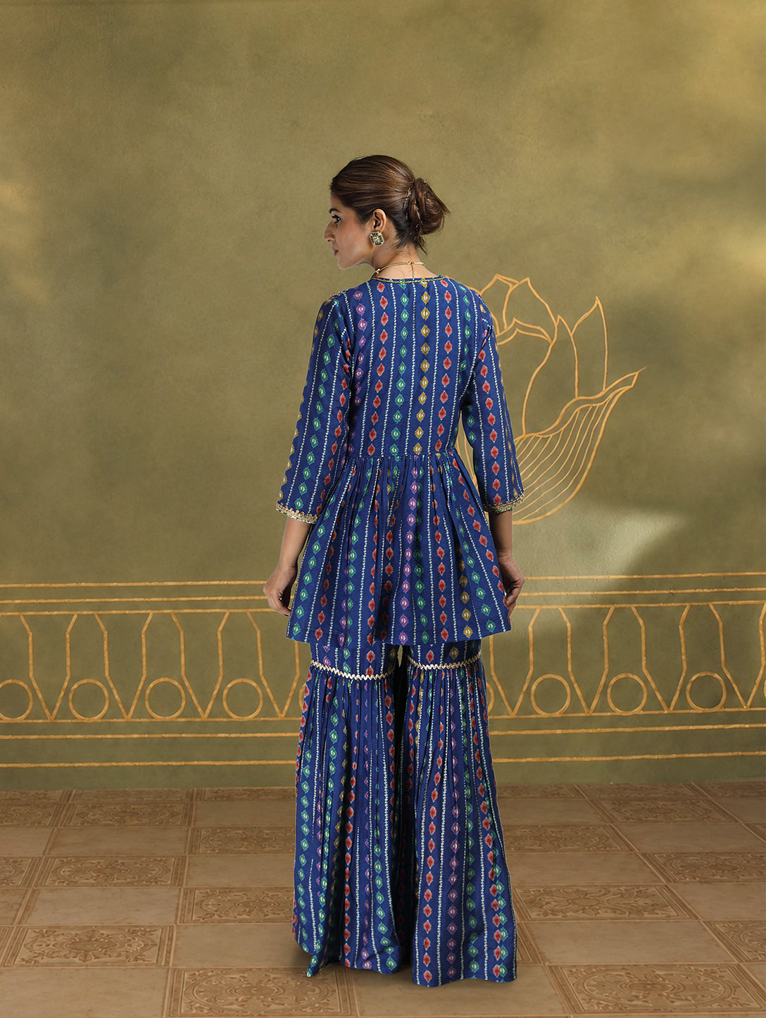 Hazel Ikat Bandhini Sharara Set in Ochre