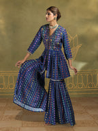Hazel Ikat Bandhini Sharara Set in Blue