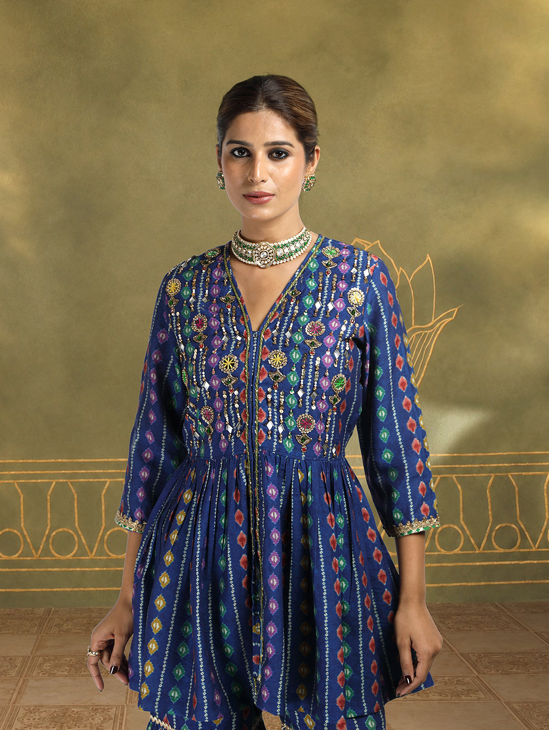Hazel Ikat Bandhini Sharara Set in Ochre