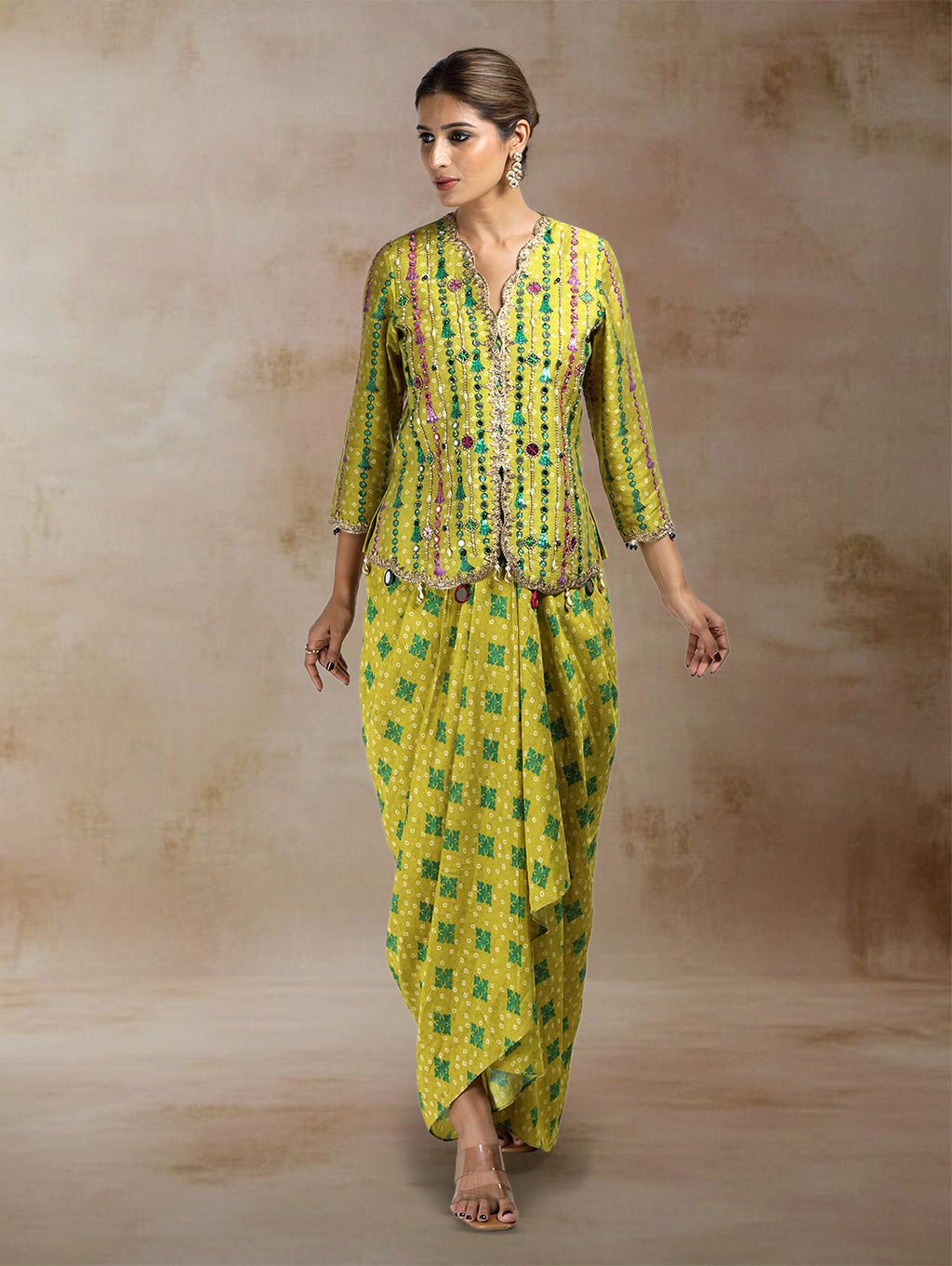 Vidhi Embroidered Jacket Set with Draped Skirt