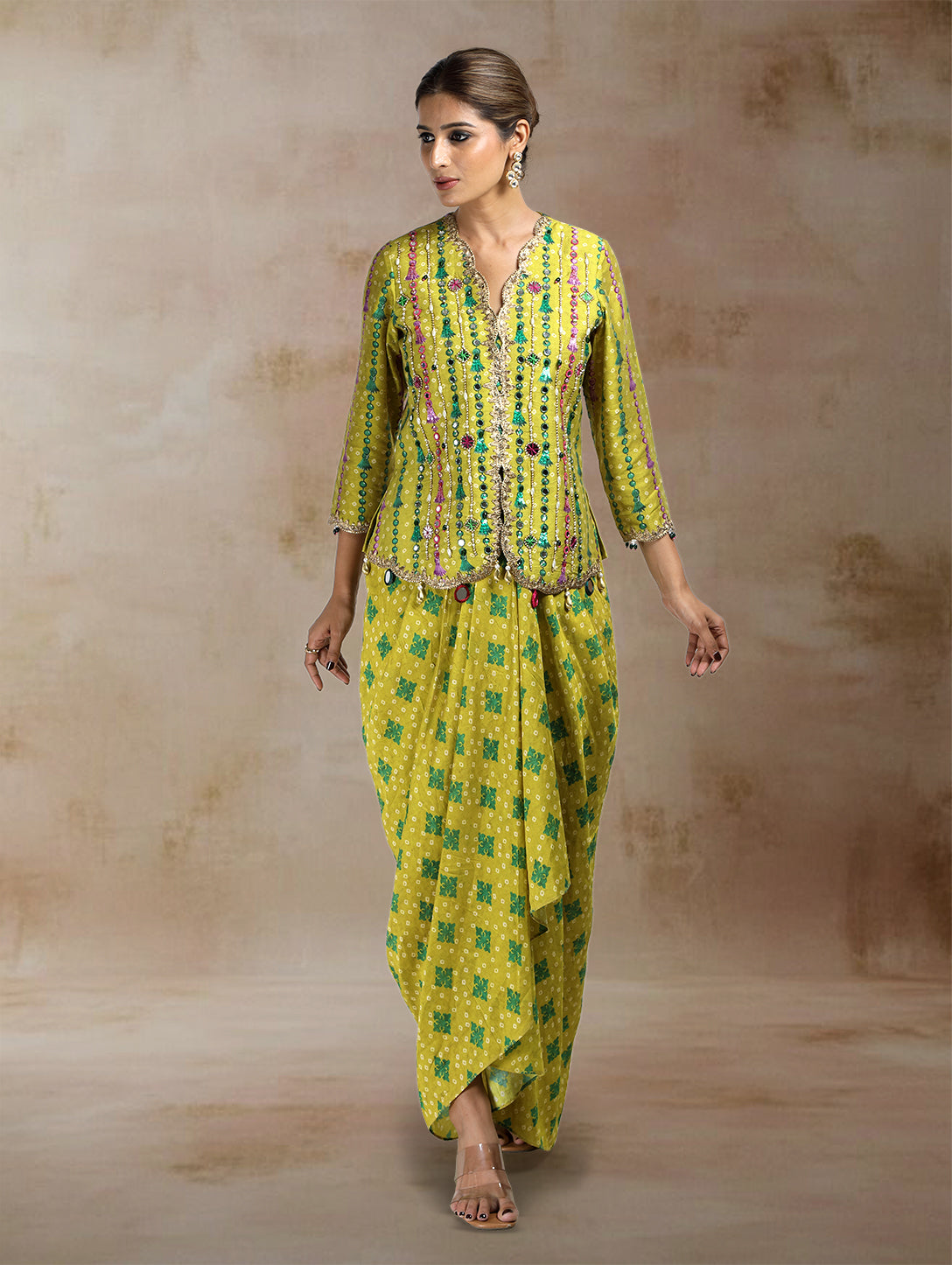 Vidhi Embroidered Jacket Set with Draped Skirt
