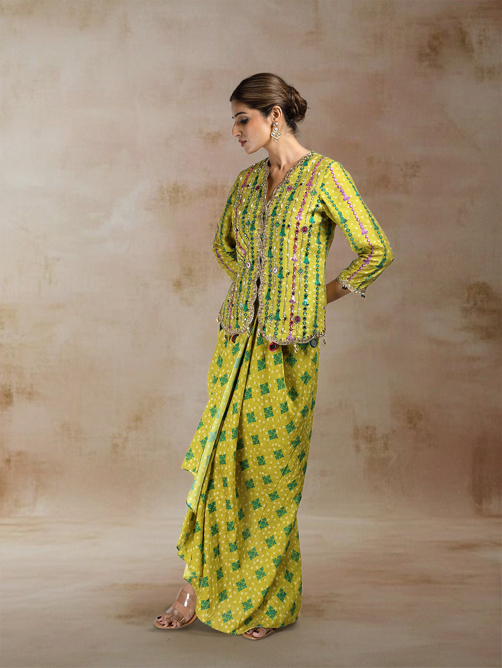 Vidhi Embroidered Jacket Set with Draped Skirt